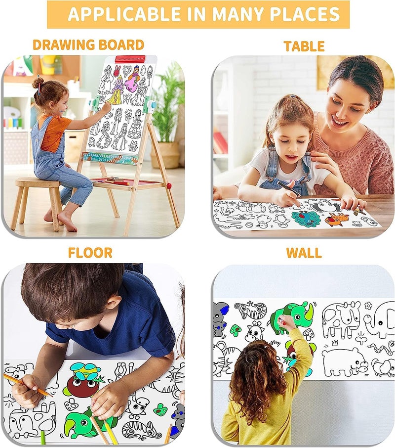 Vamotto Large Size Coloring Paper Roll for Kids  Toddler Drawing Paper Roll DIY Sticky Wall Painting Color Filling Paper 120 * 15 Inch (Animal & Princess) - Image 4